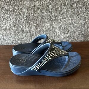 Crocs Sandals Womens 9 Monterey Wedge Slip On Flip Flop Navy 206851 Comfort